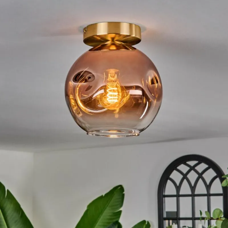 hofstein Plafonnier - Verre 20 cm Ripoll Or, Noir, 1 lumière