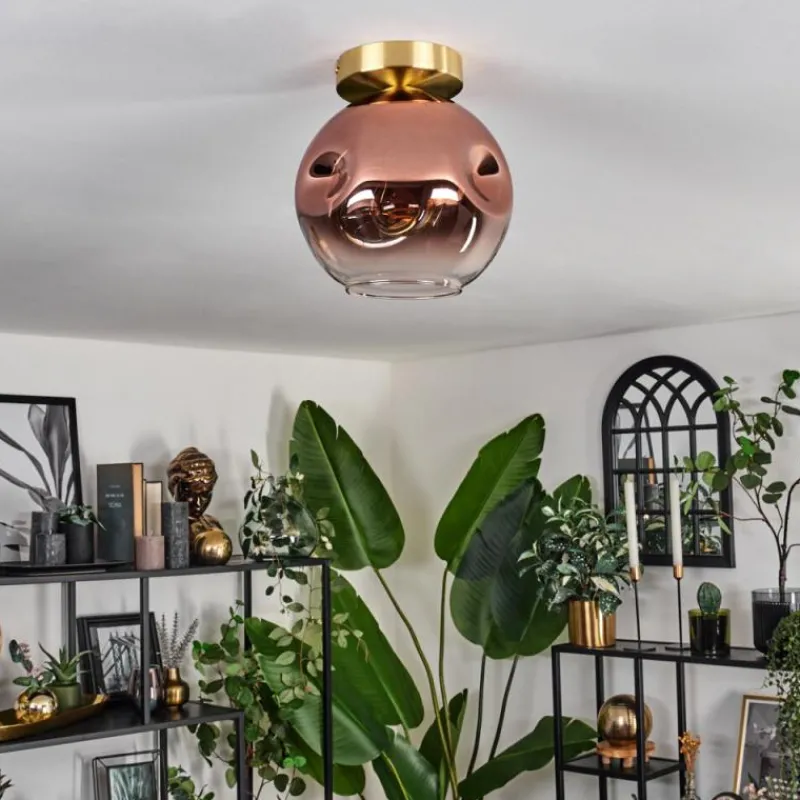 hofstein Plafonnier - Verre 20 cm Ripoll Or, Noir, 1 lumière