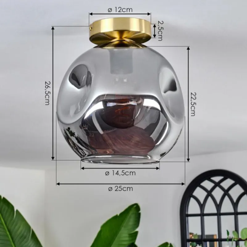 Lampes Dorées-hofstein Plafonnier - Verre 25 cm Ripoll Or, Noir, 1 lumière