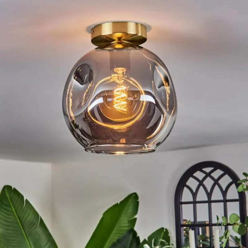 Lampes Dorées-hofstein Plafonnier - Verre 25 cm Ripoll Or, Noir, 1 lumière