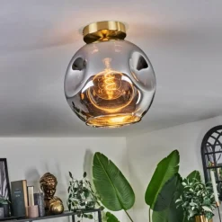 hofstein Plafonnier - Verre 25 cm Ripoll Or, Noir, 1 lumière