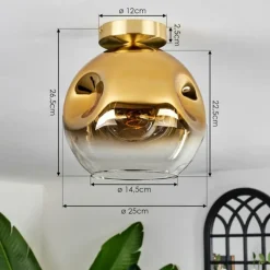 hofstein Plafonnier - Verre 25 cm Ripoll Or, Noir, 1 lumière