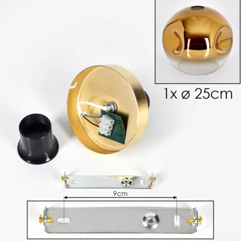 hofstein Plafonnier - Verre 25 cm Ripoll Or, Noir, 1 lumière