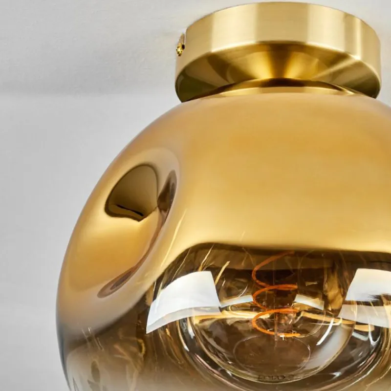 hofstein Plafonnier - Verre 25 cm Ripoll Or, Noir, 1 lumière