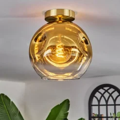 hofstein Plafonnier - Verre 25 cm Ripoll Or, Noir, 1 lumière