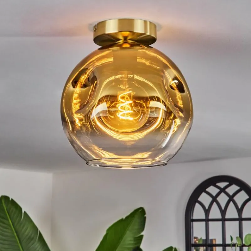 hofstein Plafonnier - Verre 25 cm Ripoll Or, Noir, 1 lumière