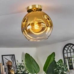 hofstein Plafonnier - Verre 25 cm Ripoll Or, Noir, 1 lumière