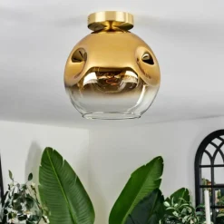 hofstein Plafonnier - Verre 25 cm Ripoll Or, Noir, 1 lumière