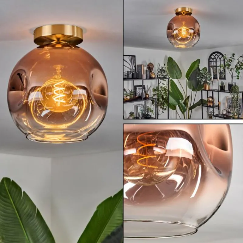 hofstein Plafonnier - Verre 25 cm Ripoll Or, Noir, 1 lumière