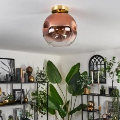 hofstein Plafonnier - Verre 25 cm Ripoll Or, Noir, 1 lumière