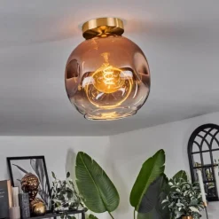 hofstein Plafonnier - Verre 25 cm Ripoll Or, Noir, 1 lumière