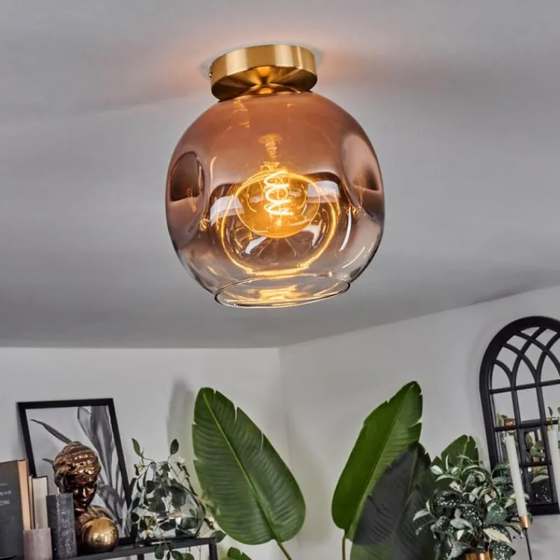 hofstein Plafonnier - Verre 25 cm Ripoll Or, Noir, 1 lumière