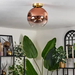 hofstein Plafonnier - Verre 25 cm Ripoll Or, Noir, 1 lumière