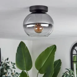 hofstein Plafonnier - Verre Apedo Clair, Fumé, 1 lumière
