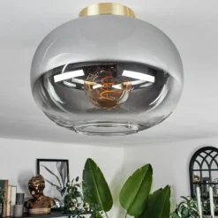 hofstein Plafonnier - Verre Apedo Laiton, Noir, 1 lumière