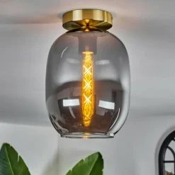 hofstein Plafonnier - Verre Apedo Laiton, 1 lumière