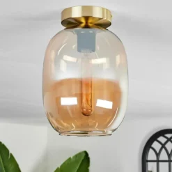 hofstein Plafonnier - Verre Apedo Laiton, 1 lumière