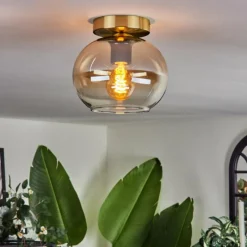 hofstein Plafonnier - Verre Apedo Laiton, 1 lumière