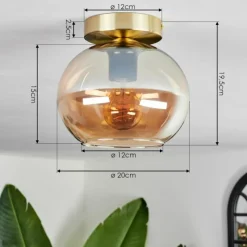 hofstein Plafonnier - Verre Apedo Laiton, 1 lumière