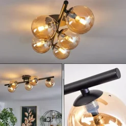 hofstein Plafonnier - Verre Chehalis Ambre, 5 lumières