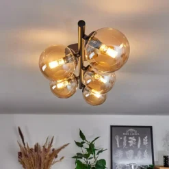 hofstein Plafonnier - Verre Chehalis Ambre, 5 lumières