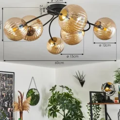 hofstein Plafonnier - Verre Chehalis Or, Noir, 6 lumières