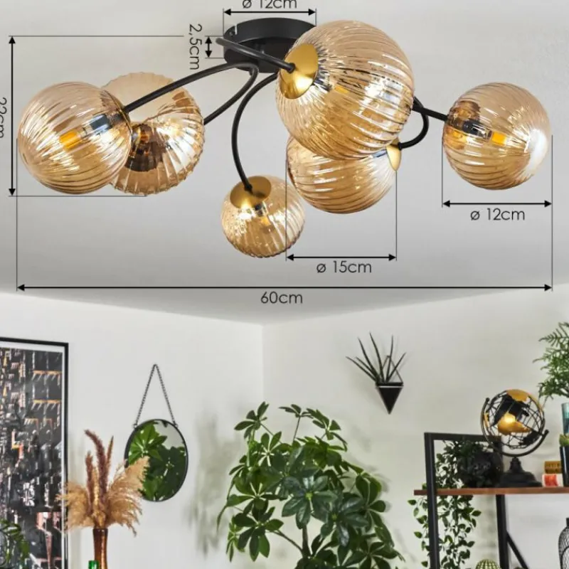 hofstein Plafonnier - Verre Chehalis Or, Noir, 6 lumières