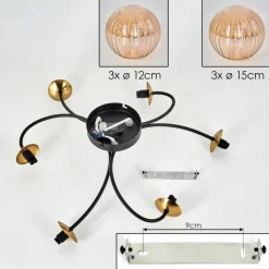 hofstein Plafonnier - Verre Chehalis Or, Noir, 6 lumières