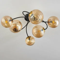 hofstein Plafonnier - Verre Chehalis Or, Noir, 6 lumières