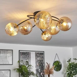 hofstein Plafonnier - Verre Chehalis Or, Noir, 6 lumières