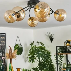 hofstein Plafonnier - Verre Chehalis Or, Noir, 6 lumières