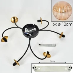 hofstein Plafonnier - Verre Chehalis Or, Noir, 6 lumières