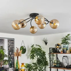 hofstein Plafonnier - Verre Chehalis Or, Noir, 6 lumières