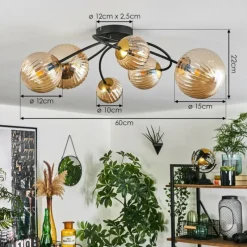 hofstein Plafonnier - Verre Chehalis Or, Noir, 6 lumières