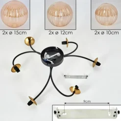 hofstein Plafonnier - Verre Chehalis Or, Noir, 6 lumières