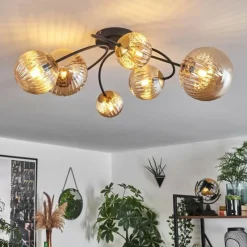 hofstein Plafonnier - Verre Chehalis Or, Noir, 6 lumières