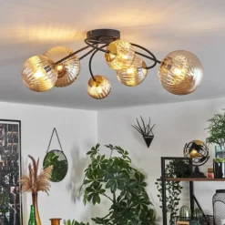 hofstein Plafonnier - Verre Chehalis Or, Noir, 6 lumières