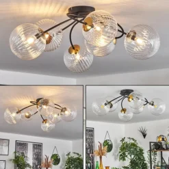 hofstein Plafonnier - Verre Chehalis Or, Noir, 6 lumières