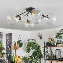 hofstein Plafonnier - Verre Chehalis Or, Noir, 6 lumières