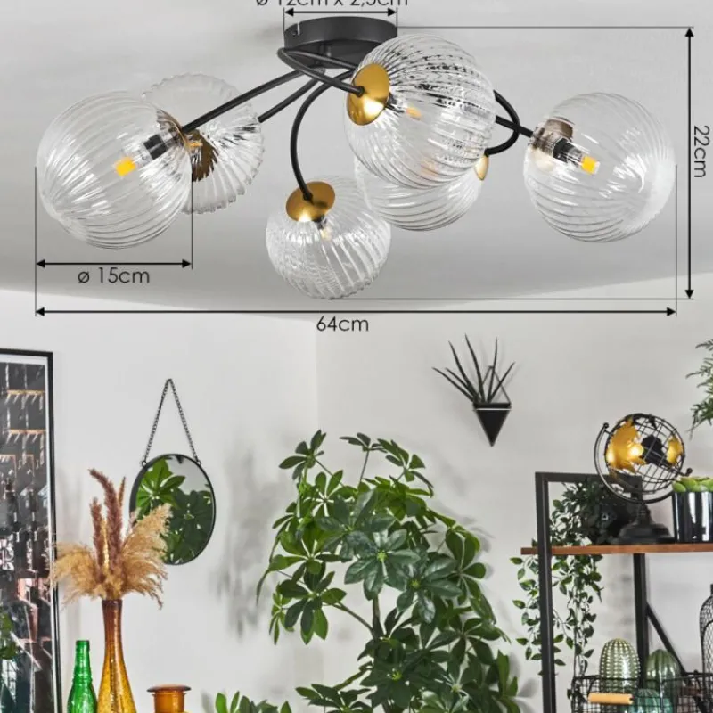 hofstein Plafonnier - Verre Chehalis Or, Noir, 6 lumières