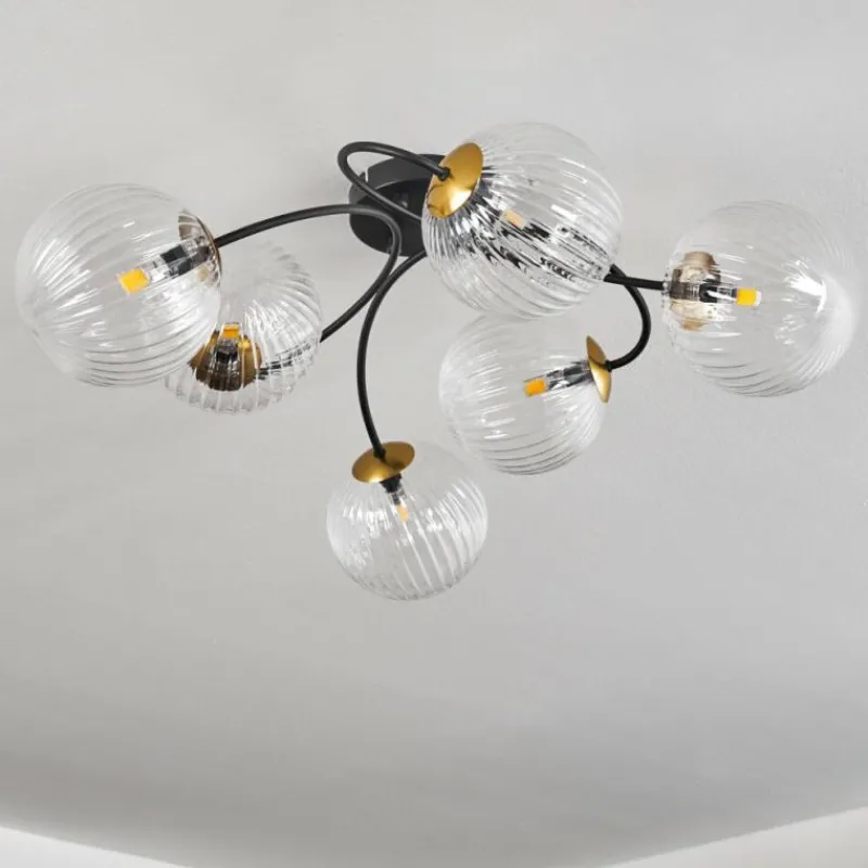 hofstein Plafonnier - Verre Chehalis Or, Noir, 6 lumières