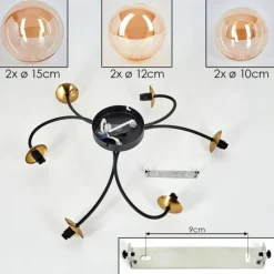 hofstein Plafonnier - Verre Chehalis Or, Noir, 6 lumières