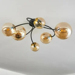 hofstein Plafonnier - Verre Chehalis Or, Noir, 6 lumières