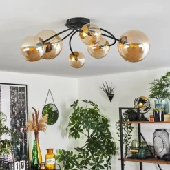 hofstein Plafonnier - Verre Chehalis Or, Noir, 6 lumières