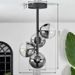 hofstein Plafonnier - Verre Chehalis Clair, Fumé, 4 lumières