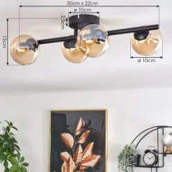 hofstein Plafonnier - Verre Chehalis Ambre, 4 lumières