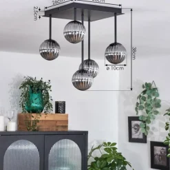 hofstein Plafonnier - Verre Chehalis Fumé, 5 lumières