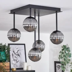 hofstein Plafonnier - Verre Chehalis Fumé, 5 lumières