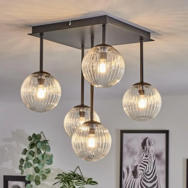 hofstein Plafonnier - Verre Chehalis Clair, 5 lumières