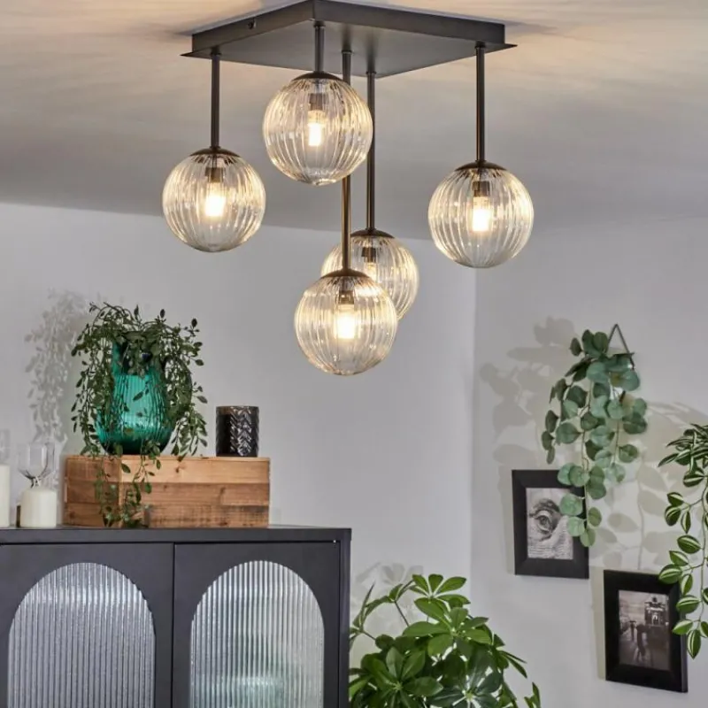 hofstein Plafonnier - Verre Chehalis Clair, 5 lumières